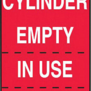 Accuform Signs® 5 3/4" X 3 1/4" White And Red 10 mil PF-Cardstock English, Perforated Cylinder Status Tag "CYLINDER EMPTY IN USE/FULL" With 3/8" Plain Hole (25 Per Pack)
