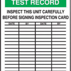 Accuform Signs® 5 3/4" X 3 1/4" Black, Green And White 10 mil PF-Cardstock English Equipment Status Tag "EMERGENCY SHOWER & EYEWASH TEST RECORD INSPECT THIS UNIT CAREFULLY BEFORE SIGNING INSPECTION CARD" With 3/8" Plain Hole (25 Per Pack)