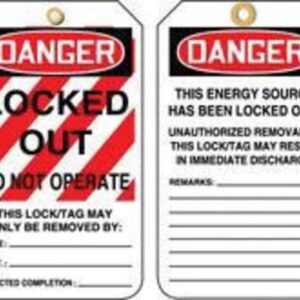 Accuform Signs® 5 7/8" X 3 1/8" 10 mils PF-Cardstock Lockout - Tagout Tag DNAGER LOCKED OUT DO NOT OPERATE (25 Per Pack)