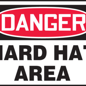 Accuform Signs® 7" X 10" Black, Red And White 0.055" Plastic PPE Sign "DANGER HARD HAT AREA" With 3/16" Mounting Hole And Round Corner