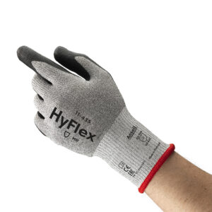 Ansell Size 10 HyFlex® 11-435 13 Gauge Medium Weight Cut And Abrasion Resistant Dark Gray Water Based Polyurethane Palm Coated Work Gloves With Gray Dyneema®, Lycra®, Nylon, Glass Fiber Liner And Knit Wrist