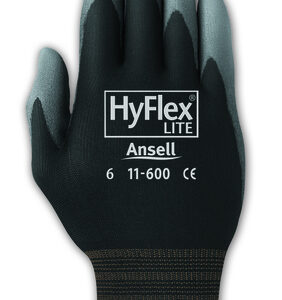 Ansell Size 8 HyFlex® Light Duty Multi-Purpose Gray Polyurethane Palm Coated Work Gloves With Black Nylon Liner And Elastic Knit Wrist