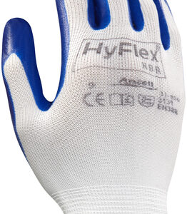 Ansell Size 6 HyFlex® Light Weight Multi-Purpose Cut And Abrasion Resistant Blue Nitrile Palm Coated Work Gloves With White Nylon Liner And Knit Wrist