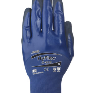 Ansell Size 8 HyFlex® 18 Gauge Black Nitrile Palm And Fingertip Coated Work Gloves With Blue Spandex Liner And Knit Wrist