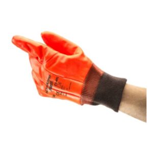 Ansell Size 10 Fluorescent Orange Winter Monkey Grip™ Jersey Lined Cold Weather Gloves With Wing Thumb, Knit Wrist, Vinyl Fully Coated And Foam Insulation