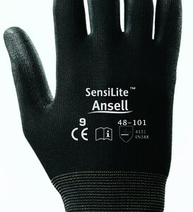 Ansell Size 10 SensiLite™ Light Weight General Purpose Abrasion Resistant Black Polyurethane Dipped Palm Coated Work Gloves With Nylon Liner And Elastic Cuff