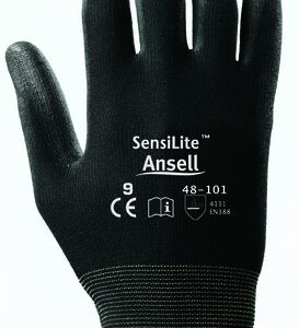 Ansell Size 11 SensiLite™ Light Weight General Purpose Abrasion Resistant Black Polyurethane Dipped Palm Coated Work Gloves With Nylon Liner And Elastic Cuff