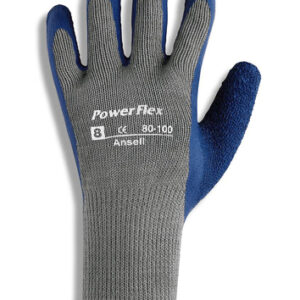 Ansell Size 10 PowerFlex® Heavy Duty Multi-Purpose Cut And Abrasion Resistant Blue Natural Rubber Latex Palm Coated Work Gloves With Gray Seamless Cotton And Polyester Knit Liner And Knit Wrist