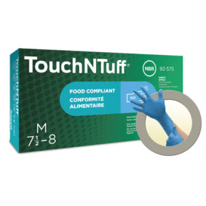 Ansell Large Blue 9 1/2" TNT® Blue 5 mil Nitrile Ambidextrous Lightly Powdered Disposable Gloves With Textured Finger Tip Finish And Rolled Beaded Cuff