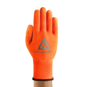 Ansell Size 9 Hi-Viz Orange ActivArmr® Seamless Knit 13 gauge Medium Duty Cut Resistant Gloves With Knit Wrist, Techcor® Polyester Spandex Lining And Straight Thumb