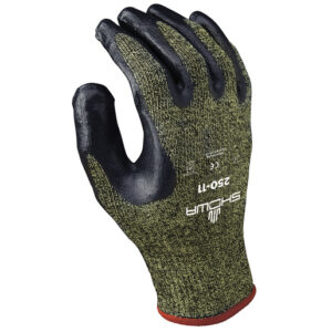 SHOWA™ Size 7 Aegis KVS4™ 13 Gauge Cut Resistant Black Nitrile Dipped Palm Coated Work Gloves With Yellow Seamless Stainless Steel And Polyester Reinforced Aramid Knit Liner And Elastic Knit Wrist