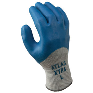 SHOWA™ Size 9 Atlas® XTRA 305 10 Gauge Light Weight General Purpose Abrasion Resistant Blue Natural Latex Palm And Knuckle Coated Work Gloves With Light Gray Seamless Cotton And Polyester Knit Liner And Elastic Knit Wrist