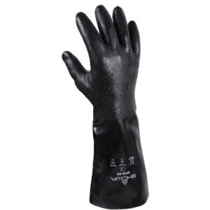 SHOWA™ Size 8 Black 355mm Polyester Lined 15 Gauge Unsupported Neoprene Fully Coated Chemical Resistant Gloves With Rough Particle Finish And Gauntlet Cuff