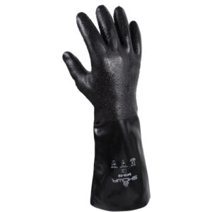 SHOWA™ Size 10 Black 355mm Polyester Lined 15 Gauge Unsupported Neoprene Fully Coated Chemical Resistant Gloves With Rough Particle Finish And Gauntlet Cuff