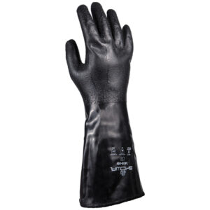 SHOWA™ Size 8 Black 355mm Polyester Lined 15 Gauge Unsupported Engineered Yarn Neoprene Fully Coated Chemical Resistant Gloves With Rough Particle Finish And Gauntlet Cuff