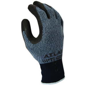 SHOWA™ Size 8 Atlas 13 Gauge Black Latex Palm And Fingertip Coated Work Gloves With Blue And Gray Nylon Liner And Knit Wrist
