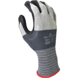 SHOWA™ Size 8 381 19 Gauge Abrasion Resistant Black Microporous Foam Nitrile Palm And Finger Coated Work Glove With Gray Polyester And Spandex Microfibre Liner And Knit Wrist