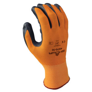SHOWA™ Size 7 Zorb-IT® HV Abrasion Resistant Gray Nitrile Dipped Palm Coated Work Gloves With Hi-Viz Orange Seamless Nylon And Polyester Knit Liner And Elastic Cuff