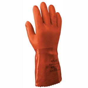 SHOWA™ Size 9 Orange Atlas® 12" Cotton Knit Lined Cotton And PVC Fully Coated Chemical Resistant Gloves With Rough And Textured Finish And Gauntlet Cuff