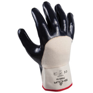 SHOWA™ 7066-10 Size 10 Nitri-Pro® Heavy Duty Liquid Resistant Navy Nitrile Impregnation Palm Coated Work Gloves With White Cotton And Jersey Liner And Safety Cuff