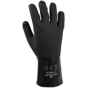 SHOWA™ Size 10 Black Knight™ 12" Jersey Lined PVC Chemical Resistant Gloves With Rough Finish And Gauntlet Cuff (72 Pair Per Case)