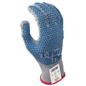 SHOWA™ Size 7 Light Gray T-FLEX® Dotted Style 13 gauge Light Weight Dyneema® Ambidextrous Cut Resistant Gloves With Knit Wrist Lycra® Spandex® Thermax® Lined PVC Dots Coating And AlphaSan® Antimicrobial Treatment