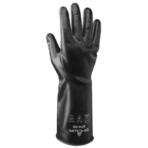SHOWA™ Size 8 Black Butyl® II 14" 14 mil Unsupported Butyl™ Fully Coated Chemical Resistant Gloves With Smooth Finish And Rolled Cuff