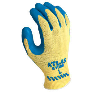 SHOWA™ Size 8 Atlas® Grip Cut Resistant Blue Natural Rubber Palm Coated Work Gloves With Yellow Seamless Kevlar® Knit Liner And Knit Wrist