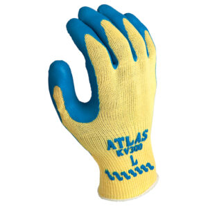 SHOWA™ Size 10 Atlas® Grip Cut Resistant Blue Natural Rubber Palm Coated Work Gloves With Yellow Seamless Kevlar® Knit Liner And Knit Wrist