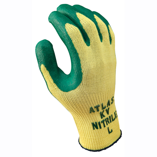 SHOWA™ Size 10 Atlas® 10 Gauge Cut Resistant Green Nitrile Dipped Palm Coated Work Gloves With Yellow Seamless Kevlar® Knit Liner 1 SHOWA™ Size 10 Atlas® 10 Gauge Cut Resistant Green Nitrile Dipped Palm Coated Work Gloves With Yellow Seamless Kevlar® Knit Liner