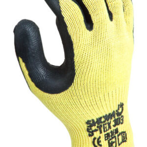 SHOWA™ Size 9 S-TEX® 303 10 Gauge Cut Resistant Black Natural Rubber Palm Coated Work Gloves With Yellow Kevlar® And Hagane Coil® Liner And Knit Wrist
