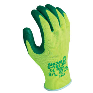 SHOWA™ Size 8 S-TEX® 350 10 Gauge Cut Resistant Green Nitrile Palm Coated Work Gloves With Hi-Viz Yellow Seamless Hagane Coil® Liner And Knit Wrist