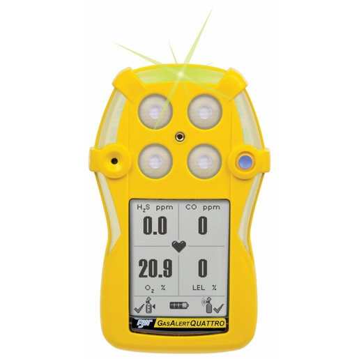 BW Technologies Yellow GasAlertQuattro Portable Combustible Gas, Carbon Monoxide, Hydrogen Sulphide And Oxygen Monitor With Alkaline Battery 1 BW Technologies Yellow GasAlertQuattro Portable Combustible Gas, Carbon Monoxide, Hydrogen Sulphide And Oxygen Monitor With Alkaline Battery