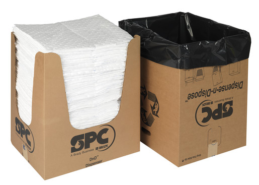 Brady® 15" X 19" SPC™ Oil Plus™ White 3-Ply Meltblown Polypropylene Dimpled Perforated Sorbent Pad With Dispense-n-Dispose System