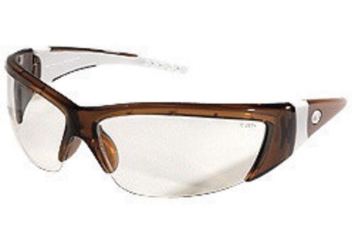 Crews® ForceFlex® 2 Safety Glasses With Translucent Brown With White Rubber Thermo Plastic Urethane Frame, Clear Polycarbonate Duramass® Anti-Scratch Lens And White Temple Sleeve