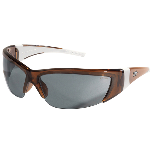 Crews® ForceFlex® 2 Safety Glasses With Translucent Brown With White Rubber Thermo Plastic Urethane Frame, Gray Polycarbonate Duramass® Anti-Scratch Lens And White Temple Sleeve