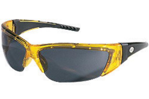 Crews® ForceFlex® 2 Safety Glasses With Translucent Yellow Thermo Plastic Urethane Frame, Gray Polycarbonate Duramass® Anti-Scratch Lens And Black Temple Sleeve