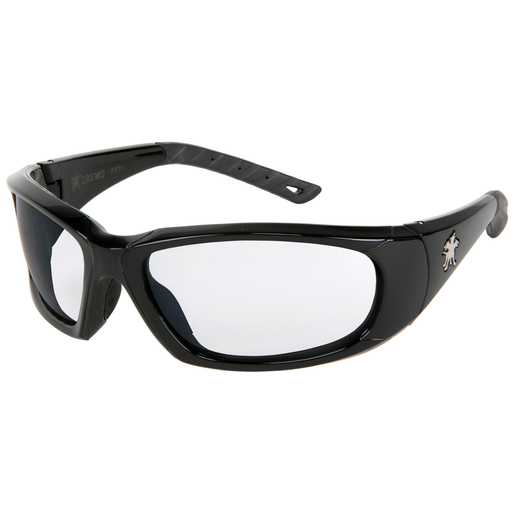 Crews® ForceFlex® Ultra-Flexible Regular Safety Glasses With Black Thermoplastic Urethane Frame, Clear Polycarbonate Anti-Fog Anti-Scratch Lens And Black Temple Sleeve