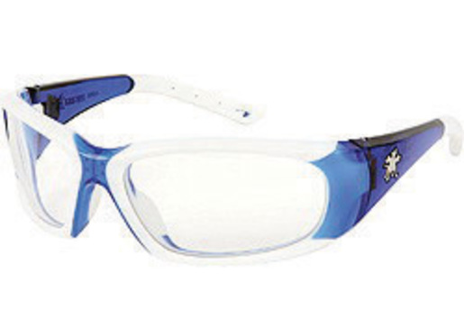 Crews® ForceFlex® Ultra-Flexible Regular Safety Glasses With Multi-Polymer Blue And White Thermoplastic Urethane Frame, Clear Polycarbonate Anti-Fog Anti-Scratch Lens And White Temple Sleeve