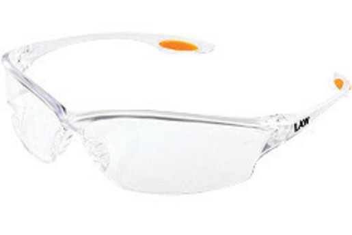 Crews® Law® 2 Safety Glasses With Clear Nylon Frame, Clear Polycarbonate Duramass® Anti-Scratch Lens And TPR Nose Pad And Orange Temple Sleeve