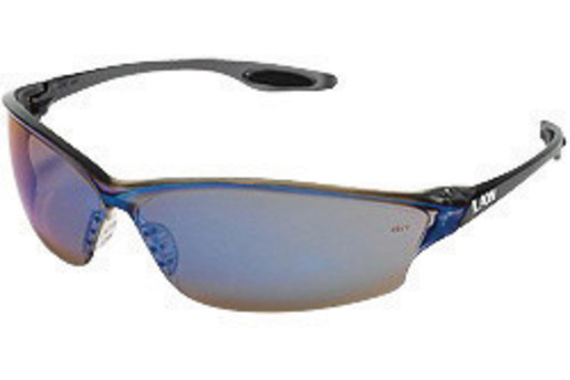 Crews® Law® 2 Safety Glasses With Smoke Nylon Frame, Blue Mirror Polycarbonate Duramass® Anti-Scratch Lens And TPR Nose Pad And Black Temple Sleeve