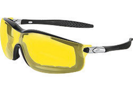 Crews® Rattler™ Safety Glasses With Black Nylon Frame, Amber Polycarbonate Duramass® Anti-Fog Anti-Scratch Lens And Adjustable Head Band