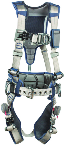 DBI-SALA® Large ExoFit STRATA™ Construction Style Harness With Aluminum Back, Front, And  Side D-rings, Tri-Lock Revolver™ quick connect buckles, Waist Pad And Belt