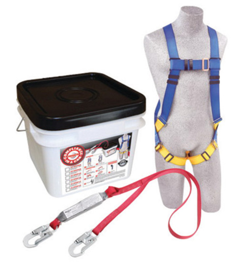 DBI/SALA® Protecta® PRO™ Compliance-In-A-Can™ Light Roofer's Fall Protection Kit (Includes 1191995 First™ Harness, 1341001 Pro™ 6' Single-Leg Shock Absorbing Lanyard, Bucket And 3600 lb Gated Hooks), 48 Per Pack