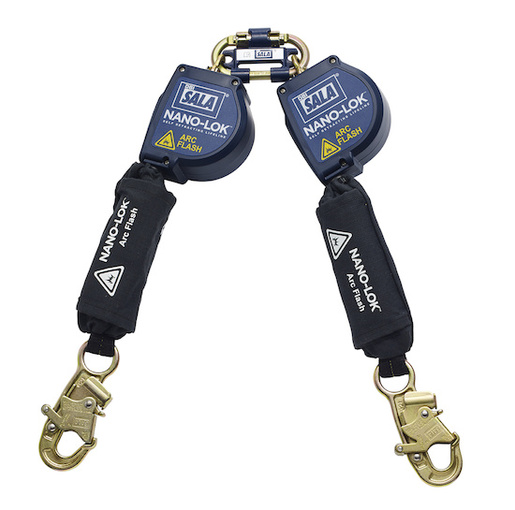 DBI/SALA® 8' Nano-Lok™ Arc Flash Quick Connect Twin-Leg Self Retracting Lanyard With Kevlar® Webbing And Steel Snap Hooks And Quick Connector For Harness Mounting