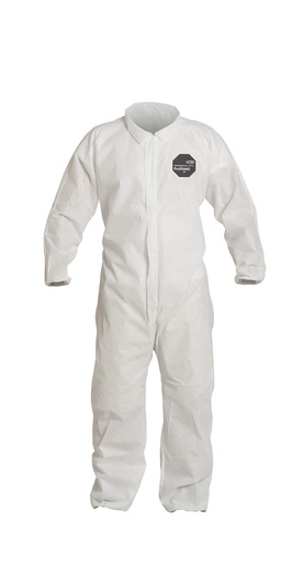 DuPont™ X-Large White SafeSPEC™ 2.0 ProShield® Basic Disposable Chemical Protection Coveralls With Front Zipper With Storm Flap Closure, Serged Seams, Laydown Collar, Elastic Wrists, And Ankles
