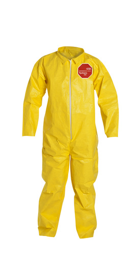 DuPont™ Large Yellow SafeSPEC™ 2.0 10 mil Tychem® QC Chemical Protection Coveralls With Serged Seams, Front Zipper Closure, Laydown Collar, And Open Wrists And Ankles