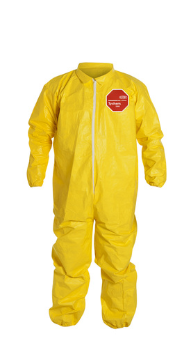 DuPont™ Large Yellow SafeSPEC™ 2.0 10 mil Tychem® QC Chemical Protection Coveralls With Serged Seams, Front Zipper Closure, Laydown Collar, And Elastic Wrists And Ankles