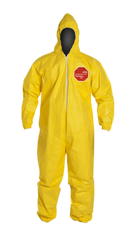 DuPont™ 3X Yellow SafeSPEC™ 2.0 10 mil Tychem® QC Chemical Protection Coveralls With Serged Seams, Front Zipper Closure, Standard Fit Hood, And Elastic Wrists And Ankles