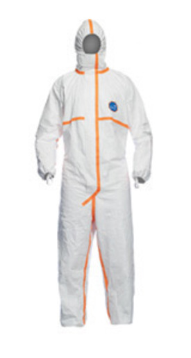 DuPont™ 3X White Safespec™ Tyvek® 800J Series Flash Spun Polyethylene Disposable Chemical Resistant Coverall With Front Zipper, Self Adhesive Storm Flap Closure, Respirator Fit Hood, Elastic Wrists And Elastic Ankles